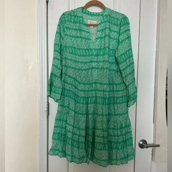 QVC Destination 365 Green and White Patterned Dress New Without Tags Large NWOT - Picture 1 of 7